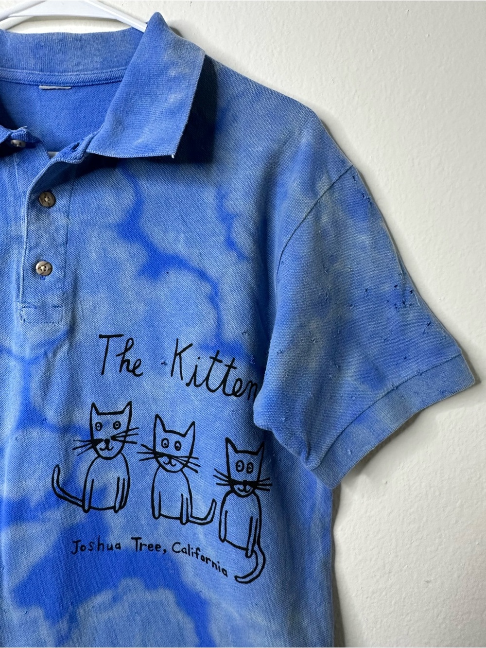 The Kitten Blue Tie-Dye Distressed Women's Polo Shirt